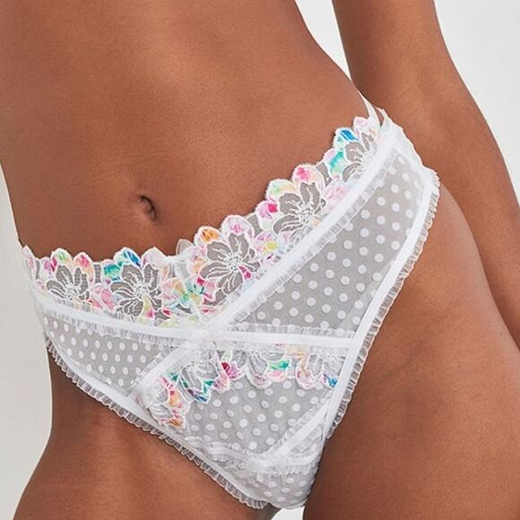 For Love and Lemons Outline White Rainbow Floral High Waisted Panty XXS NWT - Picture 2 of 13